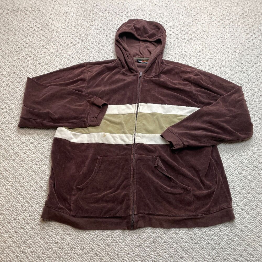 Instant Action Hoodie Sweatshirt Womens 2X Plus Brown Full Zip Velour Pocket